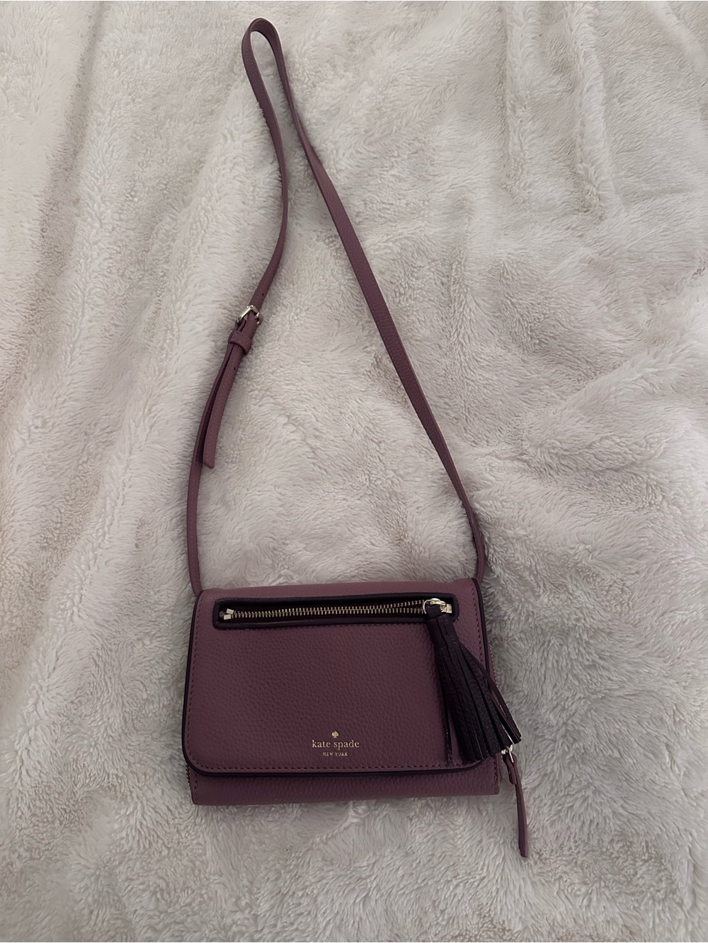 kate spade mauve leather crossbody with tassel zipper